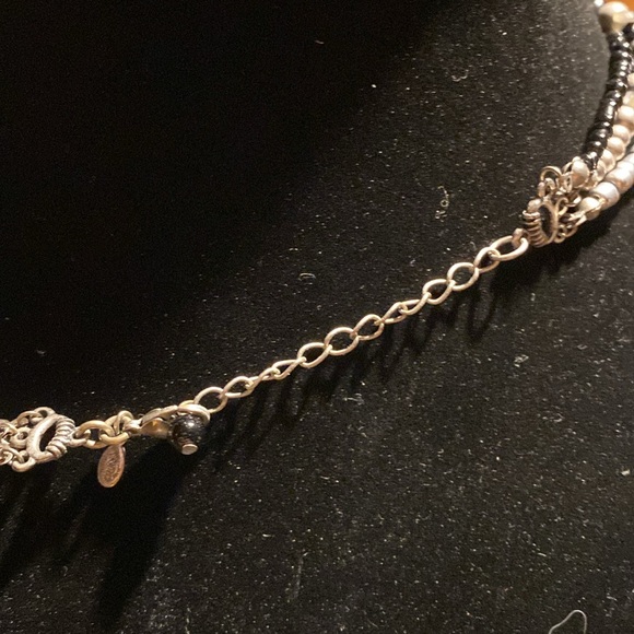 12” silver tone circle pendant on black and silver beaded multi strand.Beautiful - Picture 6 of 6